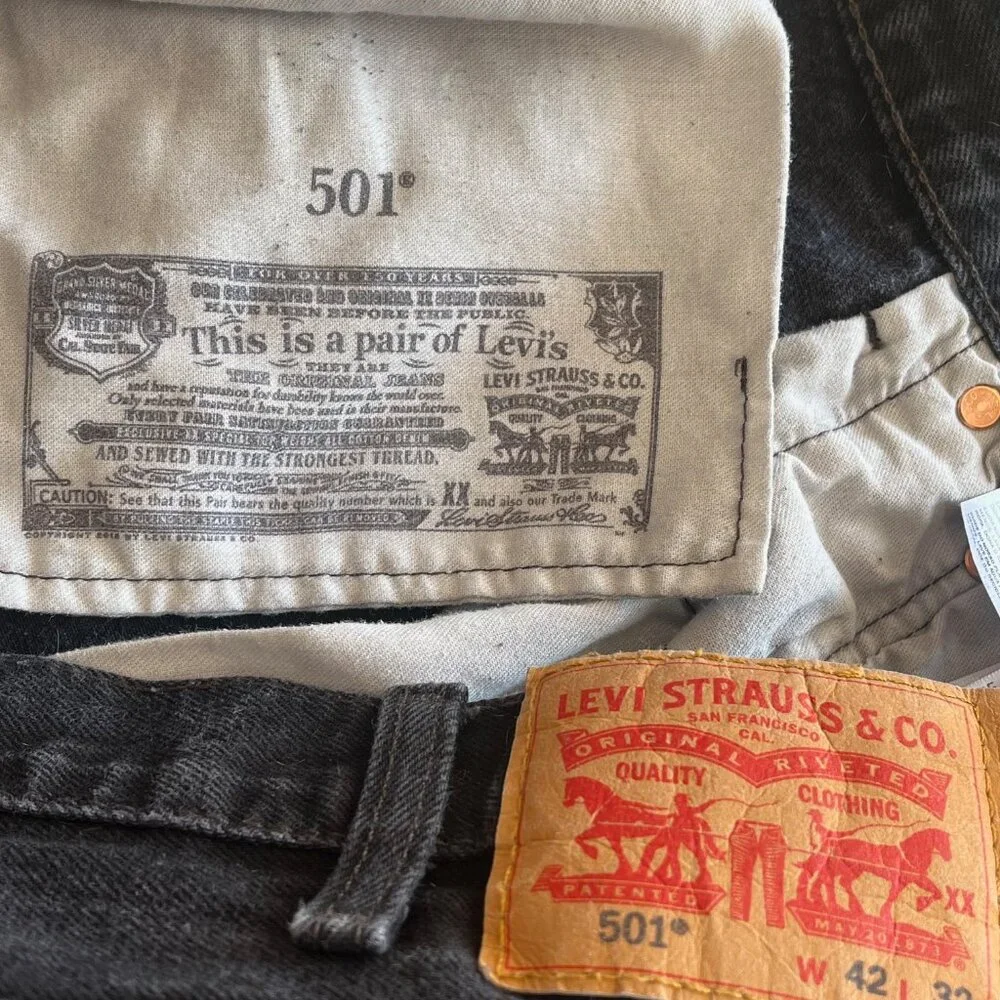 Levi's Jeans Mens 42x32 100% Cotton 501‎ Button Fly Red Tab Straight Leg
